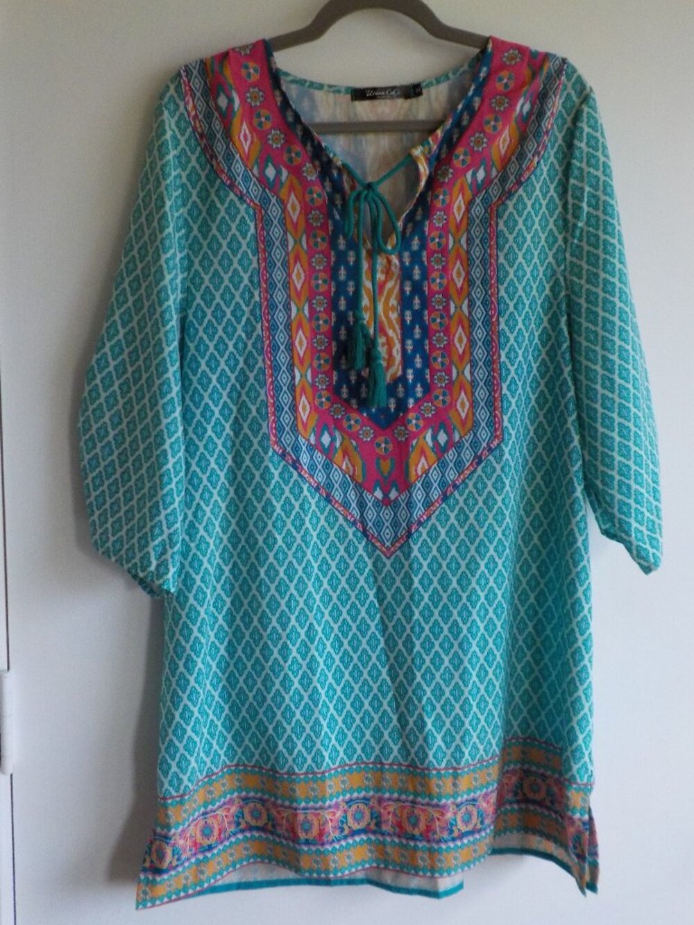 Urban CoCo Coverup Tunic - Size XL - Green Blue Short Sleeves (2113)